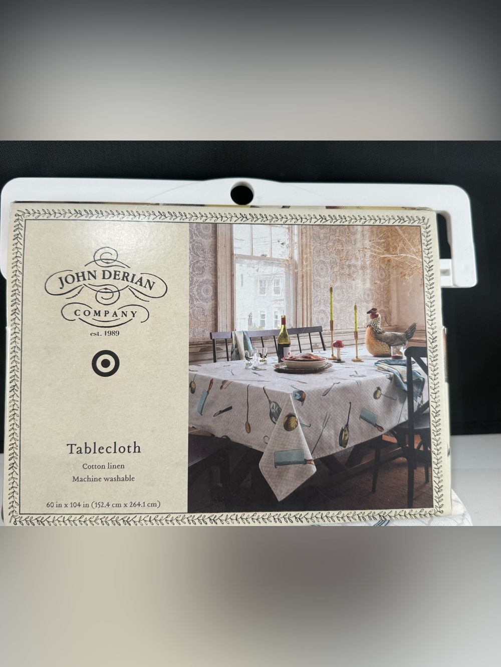 John Derian 2024 Cream Printed Cotton Linen Tablecloth - 60” x 104” Home Dining